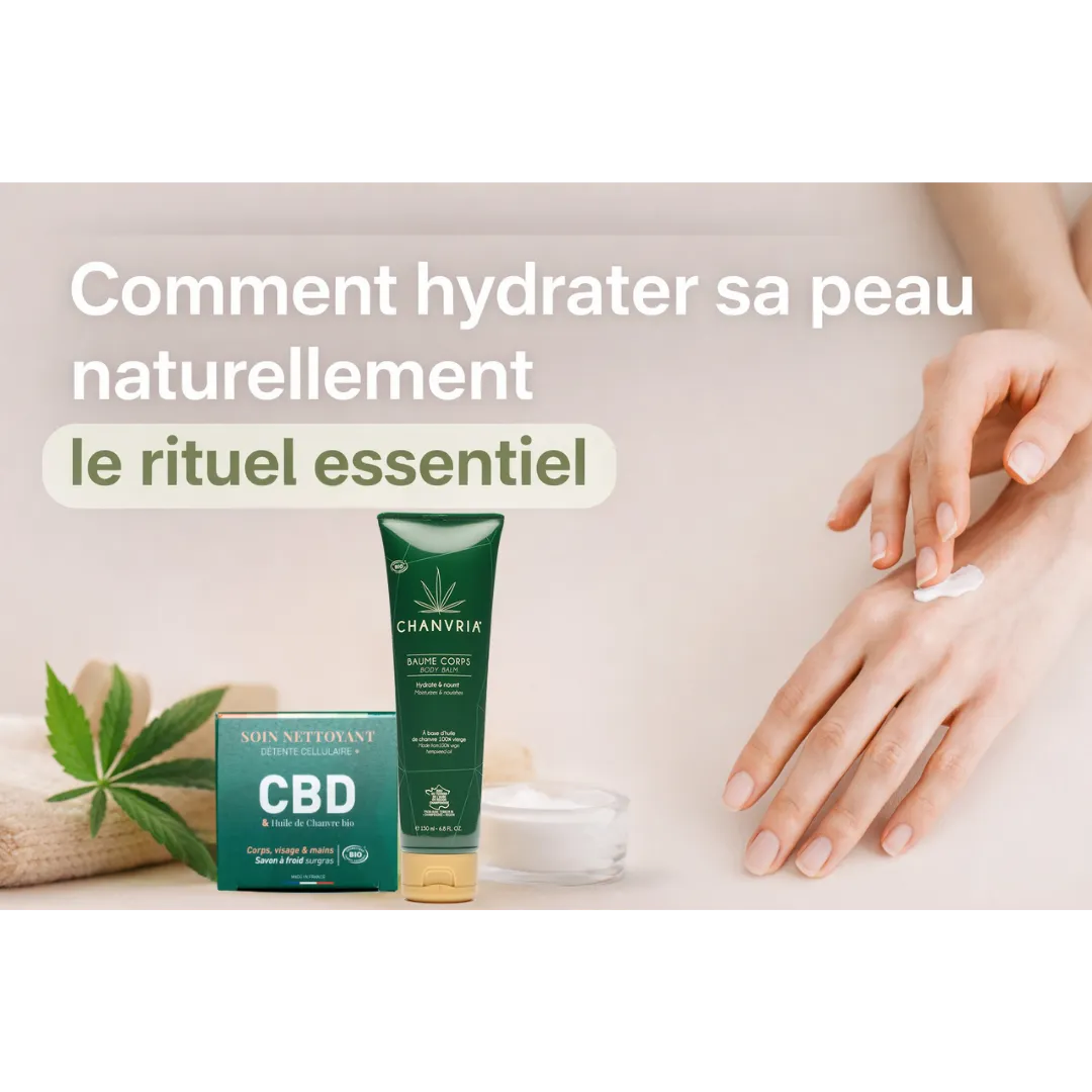 Rituel hydratation de la peau avec soin naturel au chanvre biologique pour nourrir et préserver l’équilibre cutané.