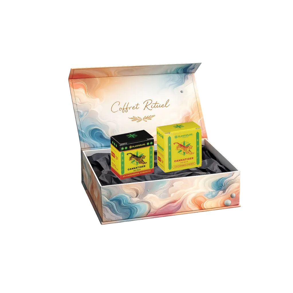 coffret baumes massage CHANVRE cannatiger neutre et chauffant pour detente musculaire et massage naturel