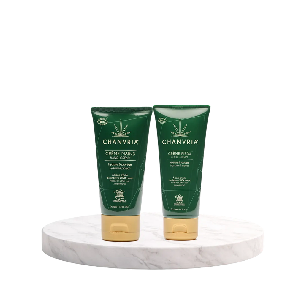 pack essentiel soin mains et pieds au chanvre pour nourrir hydrater et proteger la peau seche